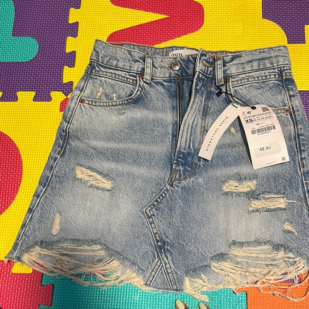 Denim Distressed Mini Skirt